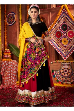 Multi Color Viscose Cotton Thread With Mirror Work Navratri Chaniya Choli