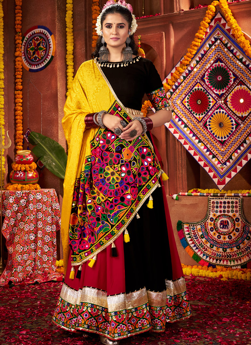 Multi Color Viscose Cotton Thread With Mirror Work Navratri Chaniya Choli Multi Color Viscose Cotton Thread With Mirror Work Navratri Chaniya Choli