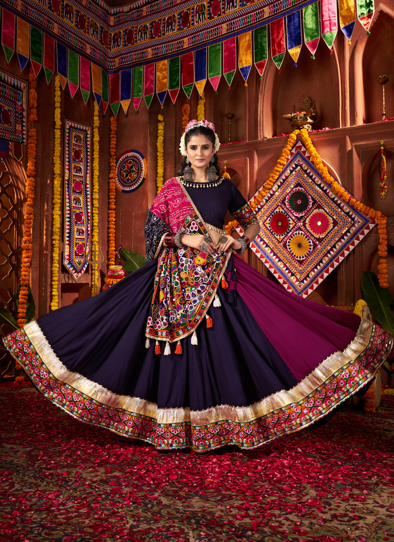 Multi Color Viscose Cotton Thread With Lampi Lace Navratri Chaniya Choli Multi Color Viscose Cotton Thread With Lampi Lace Navratri Chaniya Choli