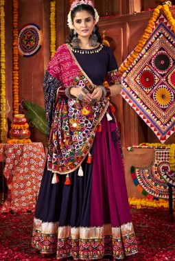 Multi Color Viscose Cotton Thread With Lampi Lace Navratri Chaniya Choli