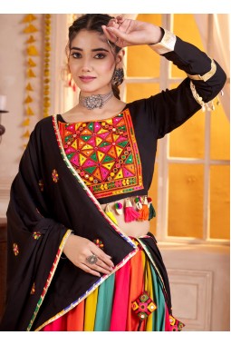 Multi Color Viscose Cotton Thread Mirror Work Navratri Chaniya Choli