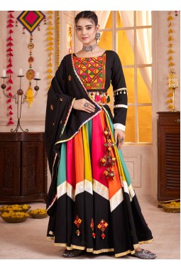 Multi Color Viscose Cotton Thread Mirror Work Navratri Chaniya Choli