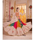 Beige Multi Color Viscose Cotton Thread Mirror Work Navratri Chaniya Choli Beige Multi Color Viscose Cotton Thread Mirror Work Navratri Chaniya Choli