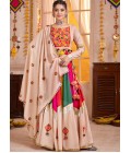 Beige Multi Color Viscose Cotton Thread Mirror Work Navratri Chaniya Choli Beige Multi Color Viscose Cotton Thread Mirror Work Navratri Chaniya Choli