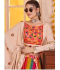 Beige Multi Color Viscose Cotton Thread Mirror Work Navratri Chaniya Choli Beige Multi Color Viscose Cotton Thread Mirror Work Navratri Chaniya Choli