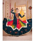 Teal Multi Color Viscose Cotton Thread Mirror Work Navratri Chaniya Choli Teal Multi Color Viscose Cotton Thread Mirror Work Navratri Chaniya Choli