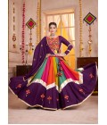 Purple Multi Color Viscose Cotton Thread Mirror Work Navratri Chaniya Choli Purple Multi Color Viscose Cotton Thread Mirror Work Navratri Chaniya Choli