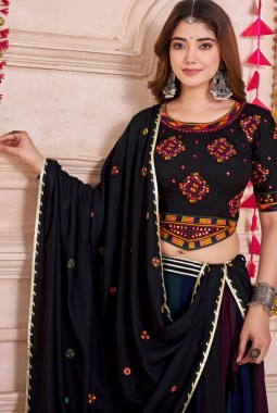 Multi Color Viscose Cotton Thread Work Navratri Chaniya Choli
