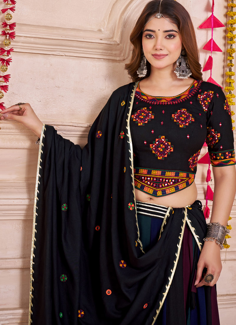 Multi Color Viscose Cotton Thread Work Navratri Chaniya Choli Multi Color Viscose Cotton Thread Work Navratri Chaniya Choli
