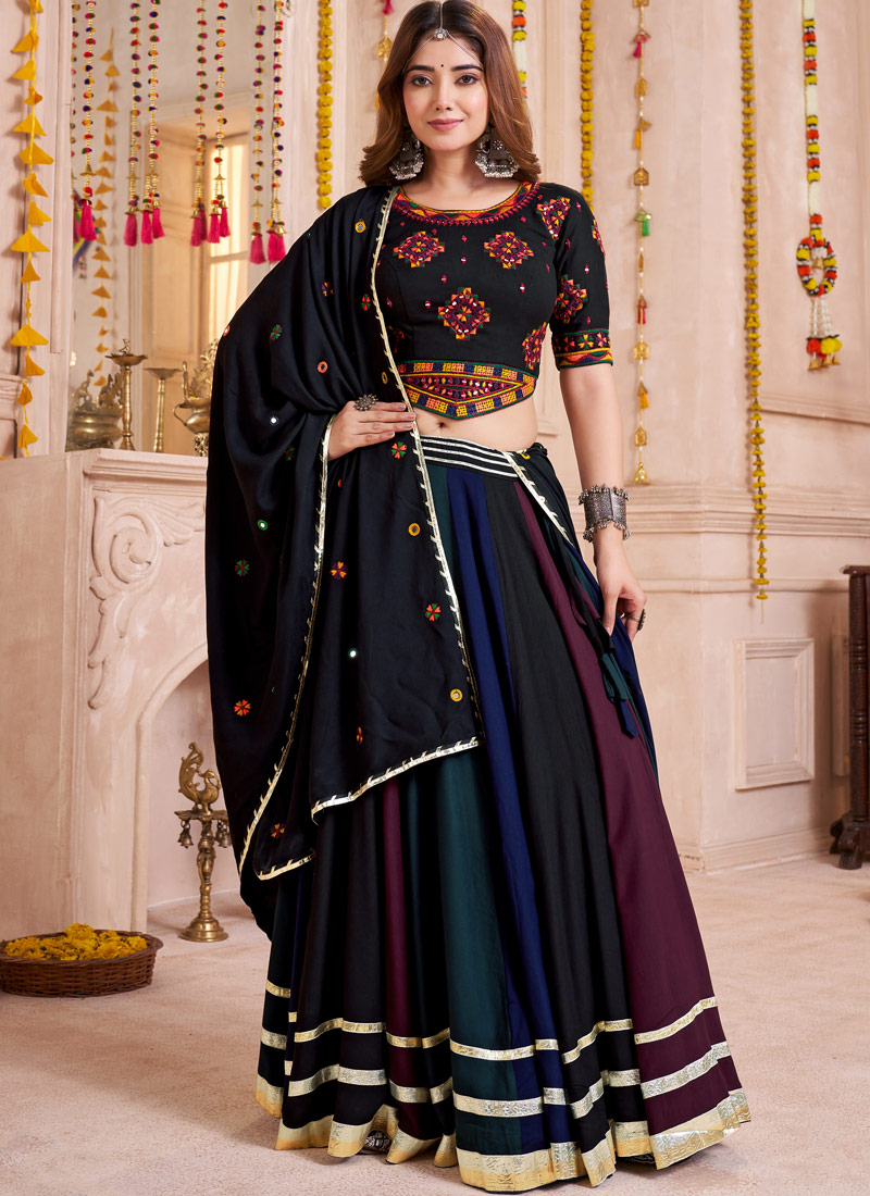 Multi Color Viscose Cotton Thread Work Navratri Chaniya Choli Multi Color Viscose Cotton Thread Work Navratri Chaniya Choli