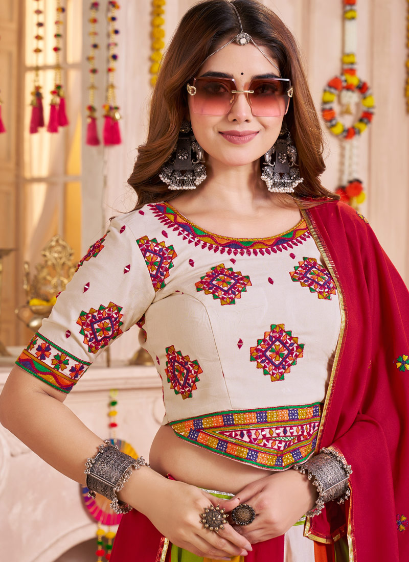 Multi Color Viscose Cotton Mirror Work Navratri Chaniya Choli Multi Color Viscose Cotton Mirror Work Navratri Chaniya Choli