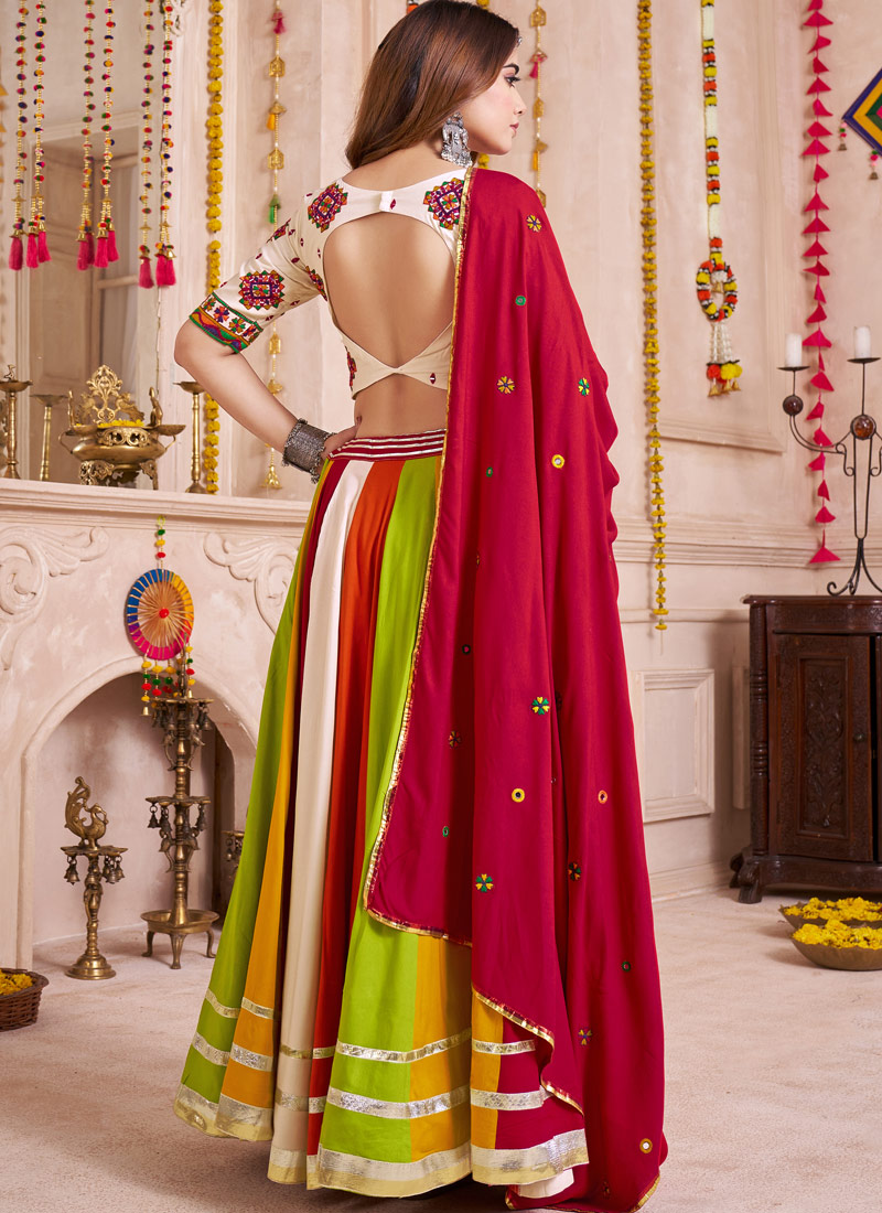 Multi Color Viscose Cotton Mirror Work Navratri Chaniya Choli Multi Color Viscose Cotton Mirror Work Navratri Chaniya Choli