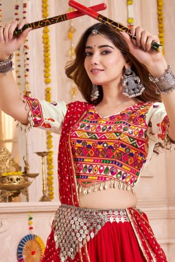 Multi Color Viscose Cotton Thread Work Navratri Chaniya Choli