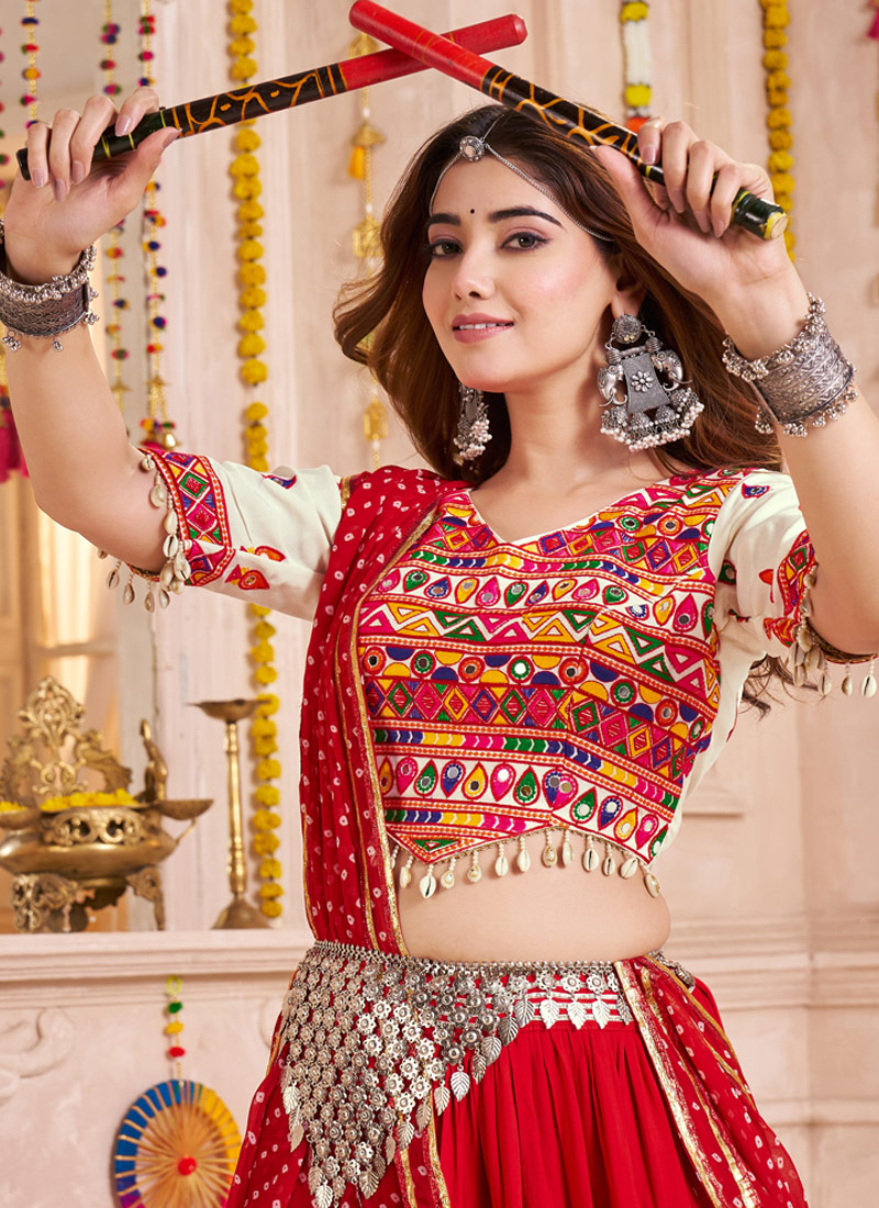Multi Color Viscose Cotton Thread Work Navratri Chaniya Choli Multi Color Viscose Cotton Thread Work Navratri Chaniya Choli