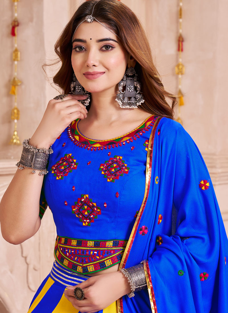 Multi Color Viscose Cotton Mirror Work Navratri Chaniya Choli Multi Color Viscose Cotton Mirror Work Navratri Chaniya Choli