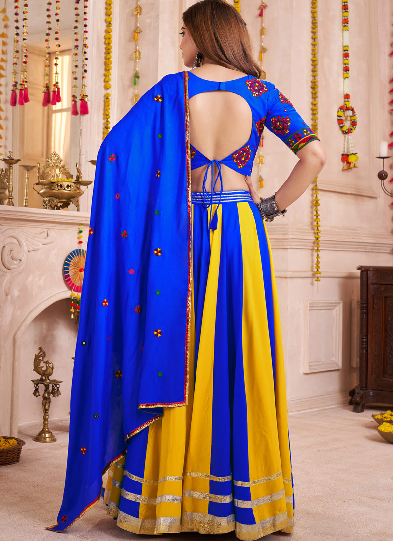 Multi Color Viscose Cotton Mirror Work Navratri Chaniya Choli Multi Color Viscose Cotton Mirror Work Navratri Chaniya Choli