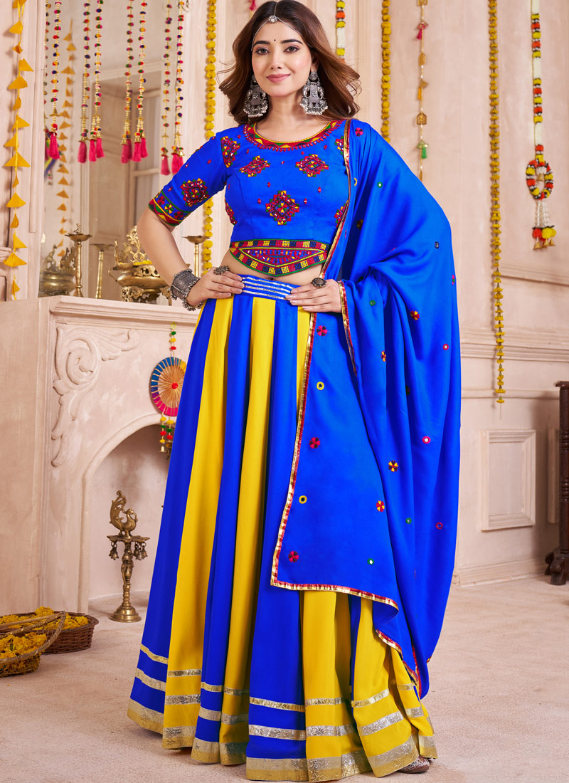 Multi Color Viscose Cotton Mirror Work Navratri Chaniya Choli Multi Color Viscose Cotton Mirror Work Navratri Chaniya Choli