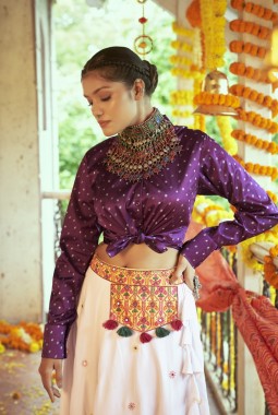 White Cotton Embroidered Navratri Chaniya Choli