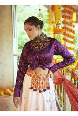 White Cotton Embroidered Navratri Chaniya Choli