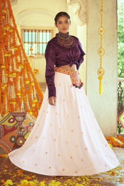 White Cotton Embroidered Navratri Chaniya Choli