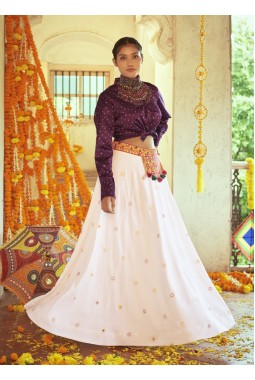 White Cotton Embroidered Navratri Chaniya Choli