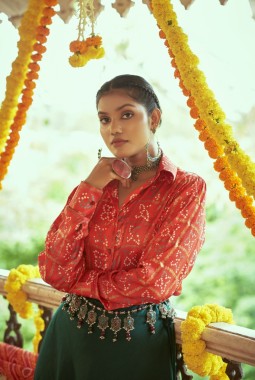 Green Cotton Embroidered Navratri Chaniya Choli