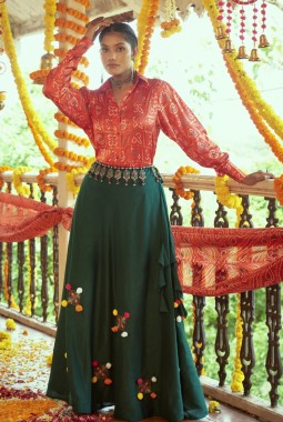 Green Cotton Embroidered Navratri Chaniya Choli