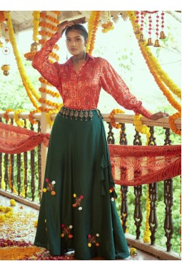 Green Cotton Embroidered Navratri Chaniya Choli