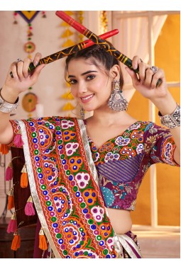 Purple Viscose Cotton All Over Print Navratri Chaniya Choli