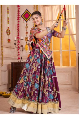 Purple Viscose Cotton All Over Print Navratri Chaniya Choli