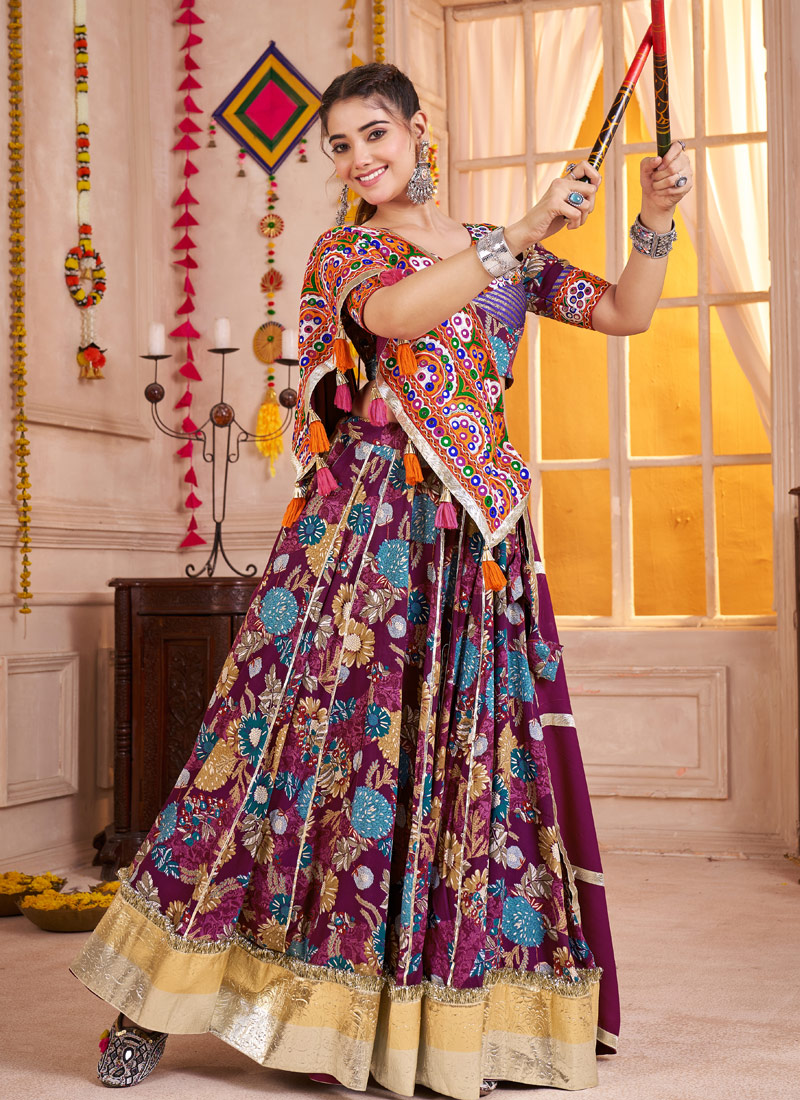 Purple Viscose Cotton All Over Print Navratri Chaniya Choli