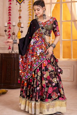 Black Viscose Cotton Lampi Border Navratri Chaniya Choli