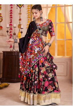 Black Viscose Cotton Lampi Border Navratri Chaniya Choli