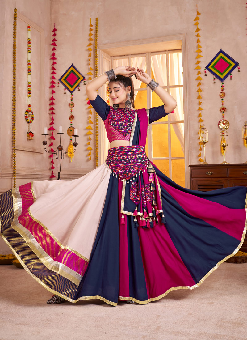 Multi Color Viscose Cotton Mirror Kodi Work Navratri Chaniya Choli
