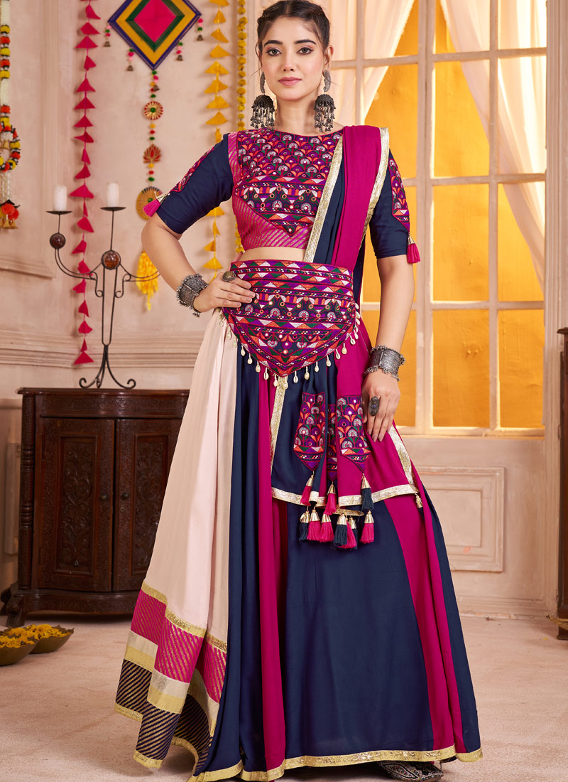 Multi Color Viscose Cotton Mirror Kodi Work Navratri Chaniya Choli
