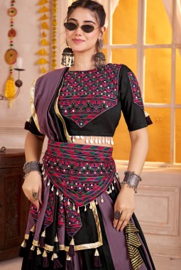 Multi Color Viscose Cotton Lampi Border Navratri Chaniya Choli