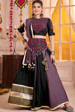 Multi Color Viscose Cotton Lampi Border Navratri Chaniya Choli
