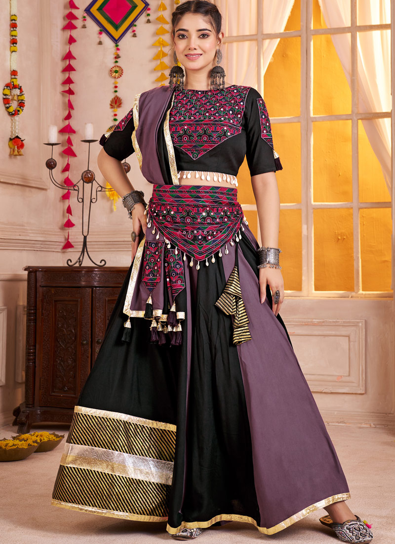 Multi Color Viscose Cotton Lampi Border Navratri Chaniya Choli