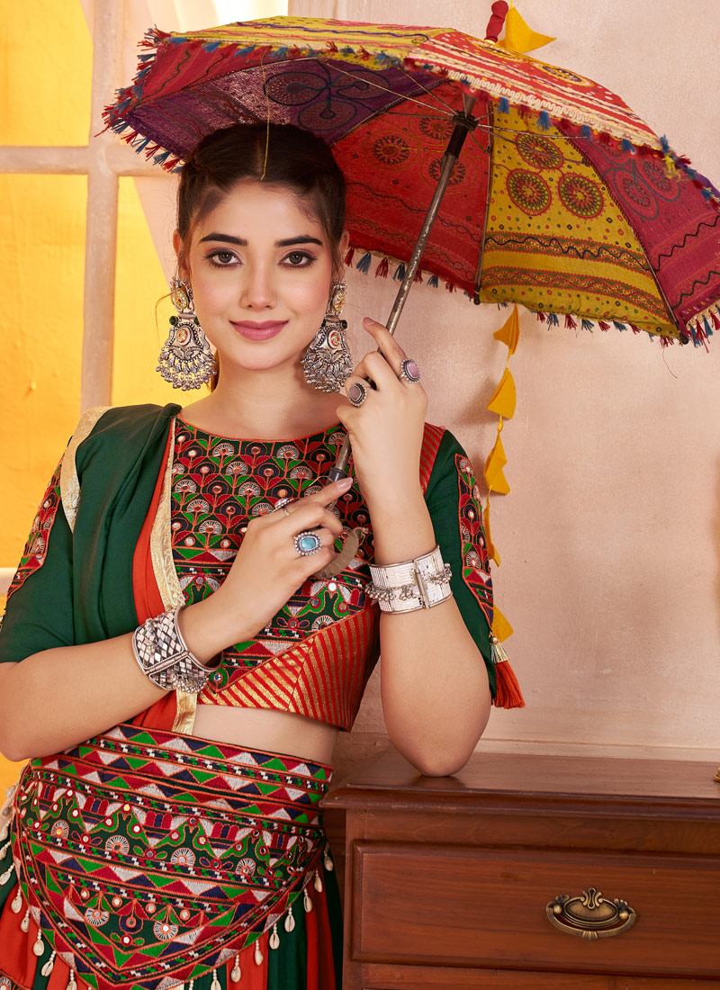 Multi Color Viscose Cotton Kachi Work Navratri Chaniya Choli