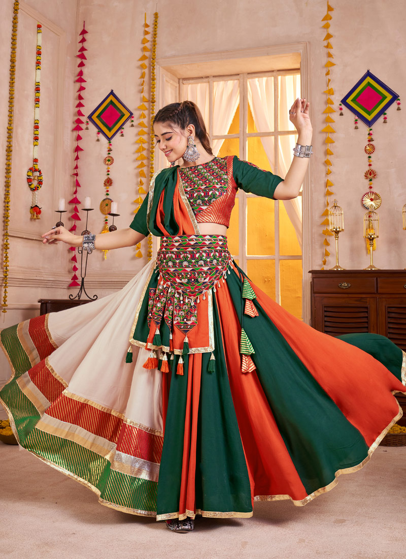 Multi Color Viscose Cotton Kachi Work Navratri Chaniya Choli