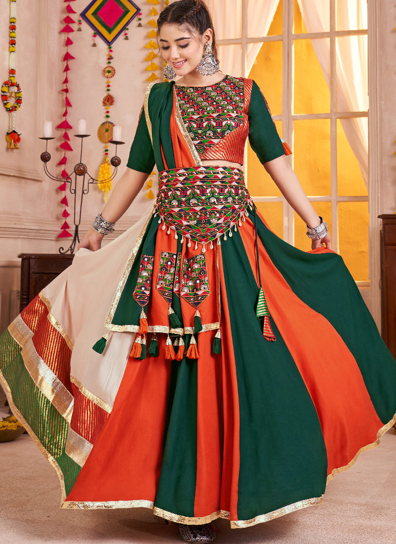 Multi Color Viscose Cotton Kachi Work Navratri Chaniya Choli