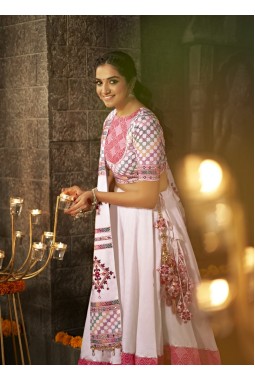 White Cotton Mirror Work Navratri Chaniya Choli