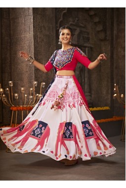 White Rayon Printed Work Navratri Chaniya Choli