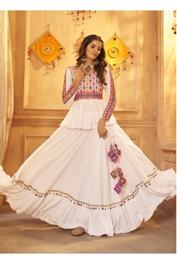 Divinely Draped White Viscose Rayon Navratri Lehenga Choli
