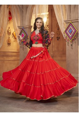 Crimson Cascades Red Viscose Rayon Navratri Lehenga Choli