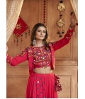 Rani Pink Viscose Rayon Embroidery Navratri Lehenga Choli Rani Pink Viscose Rayon Embroidery Navratri Lehenga Choli