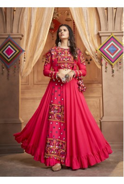 Rani Pink Viscose Rayon Embroidery Navratri Lehenga Choli