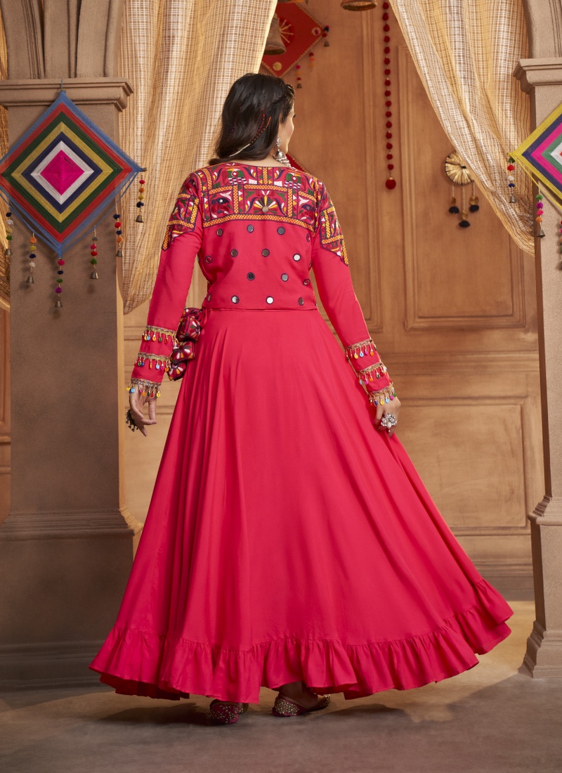 Rani Pink Viscose Rayon Embroidery Navratri Lehenga Choli Rani Pink Viscose Rayon Embroidery Navratri Lehenga Choli