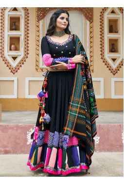 Black Viscose Rayon Printed Navratri Chaniya Choli