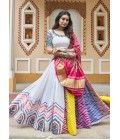 White Maslin Cotton Print With Embroidery Navratri Chaniya Choli